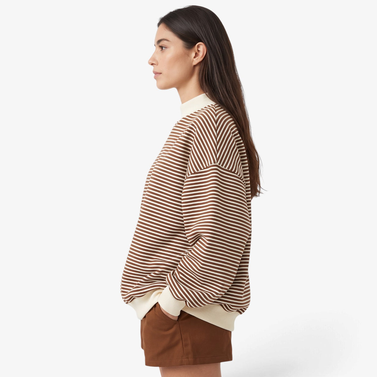 Sudadera Oversize a Rayas con Cuello Alto para Mujer