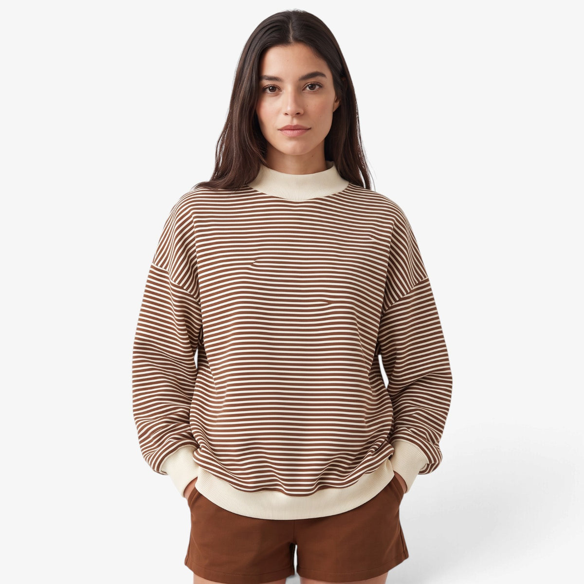 Sudadera Oversize a Rayas con Cuello Alto para Mujer