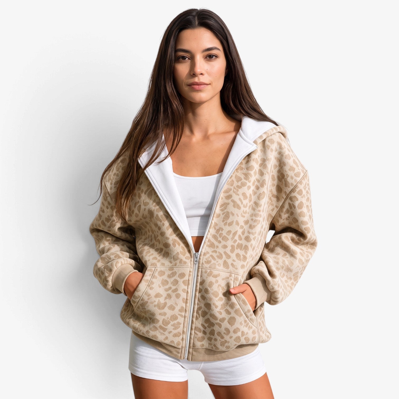 Sudadera con Capucha y Estampado de Leopardo para Mujer