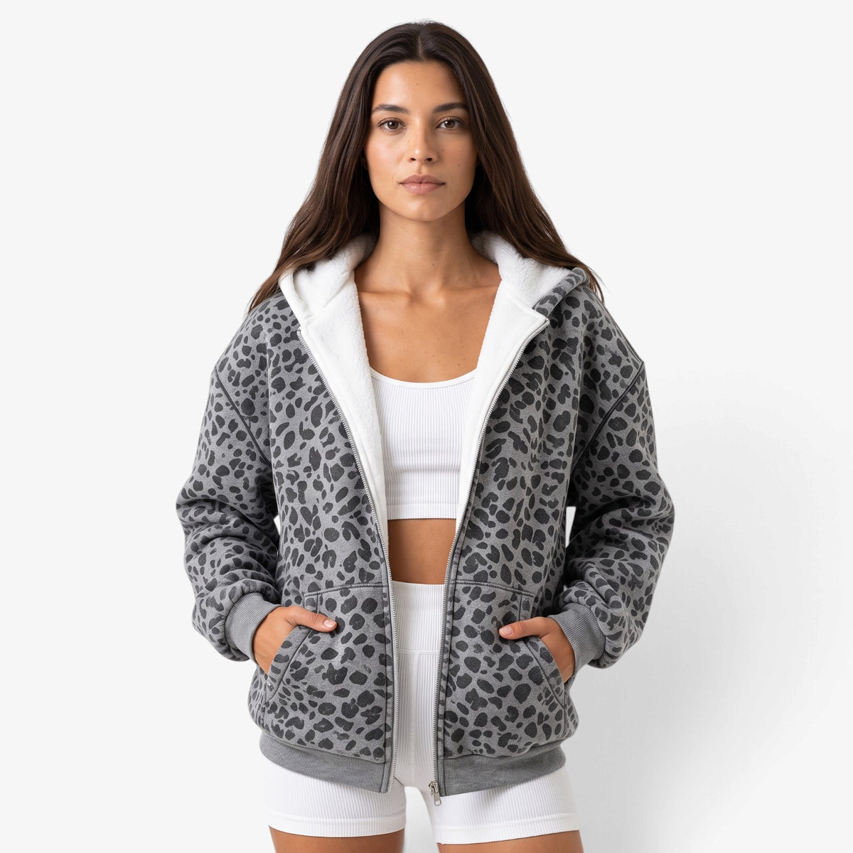 Sudadera con Capucha y Estampado de Leopardo para Mujer