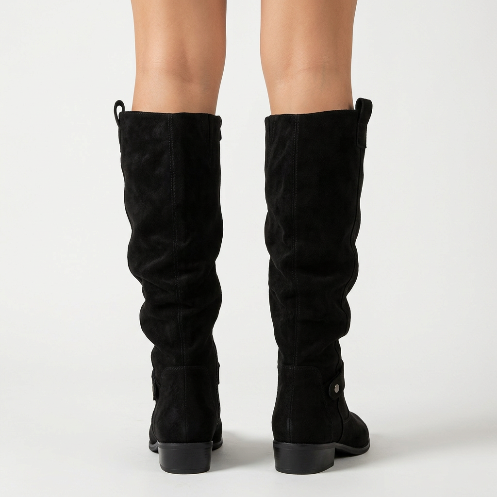 Botas altas efecto ante — Negro — Vista trasera