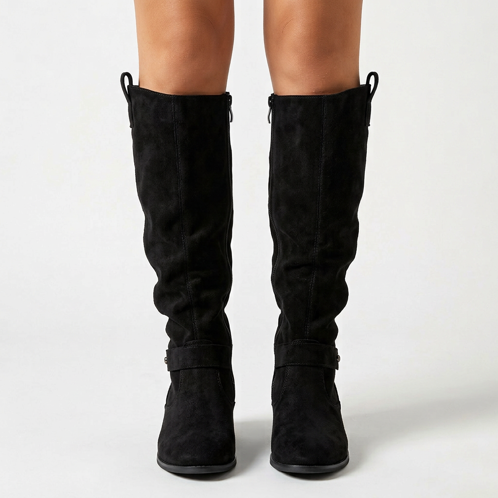 Botas altas efecto ante — Negro — Vista frontal