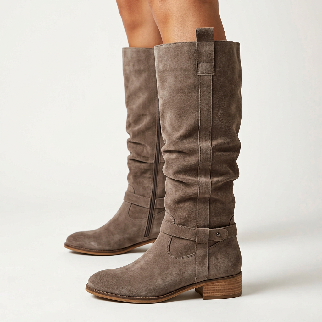 Botas altas efecto ante — Taupe — Vista lateral
