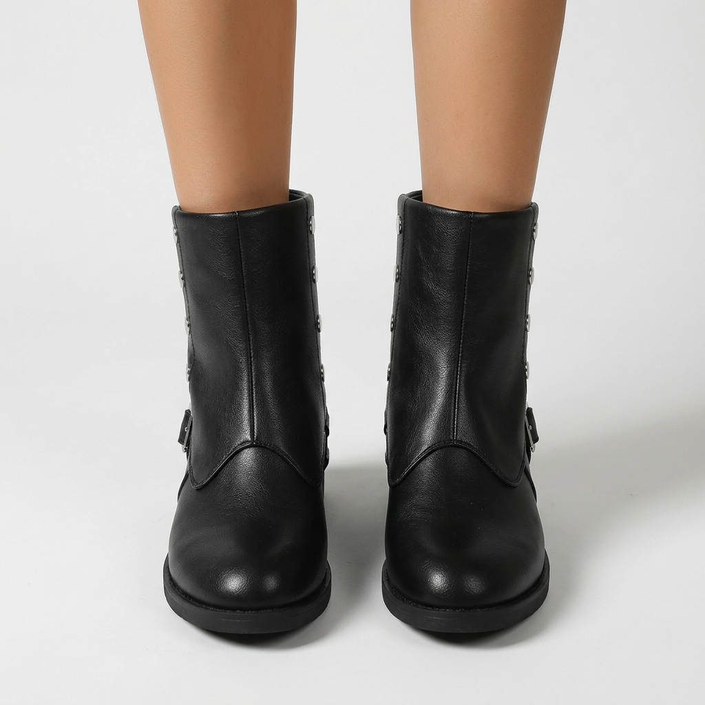 Botines con tachuelas y hebilla – Negro vista frontal
