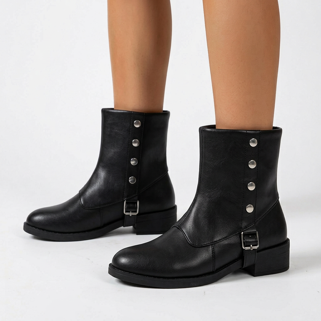Botines con tachuelas y hebilla – Negro vista lateral