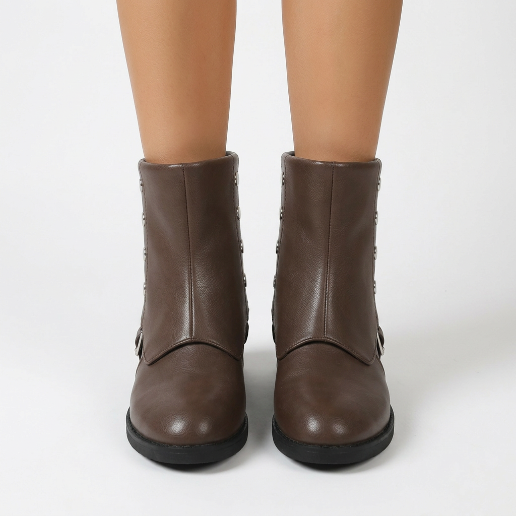 Botines con tachuelas y hebilla – Marrón vista frontal