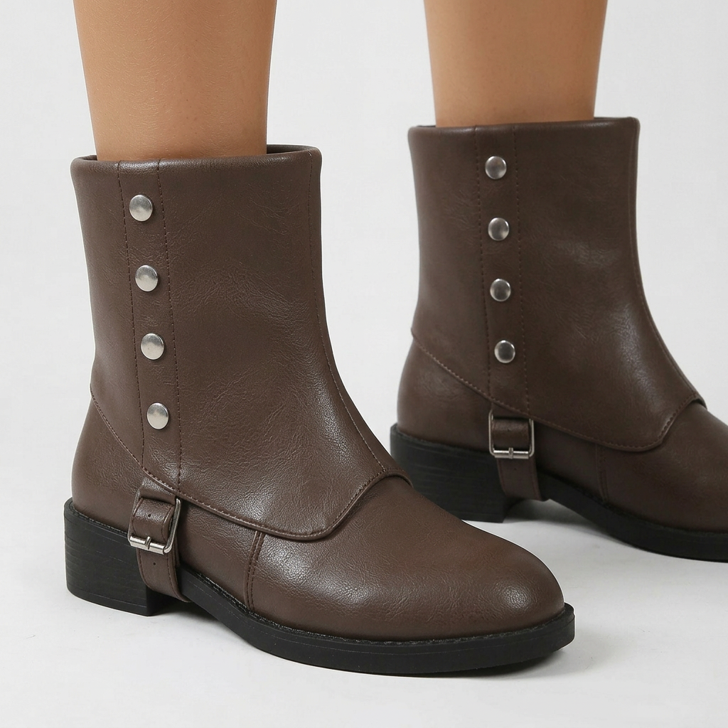 Botines con tachuelas y hebilla – Marrón vista lateral