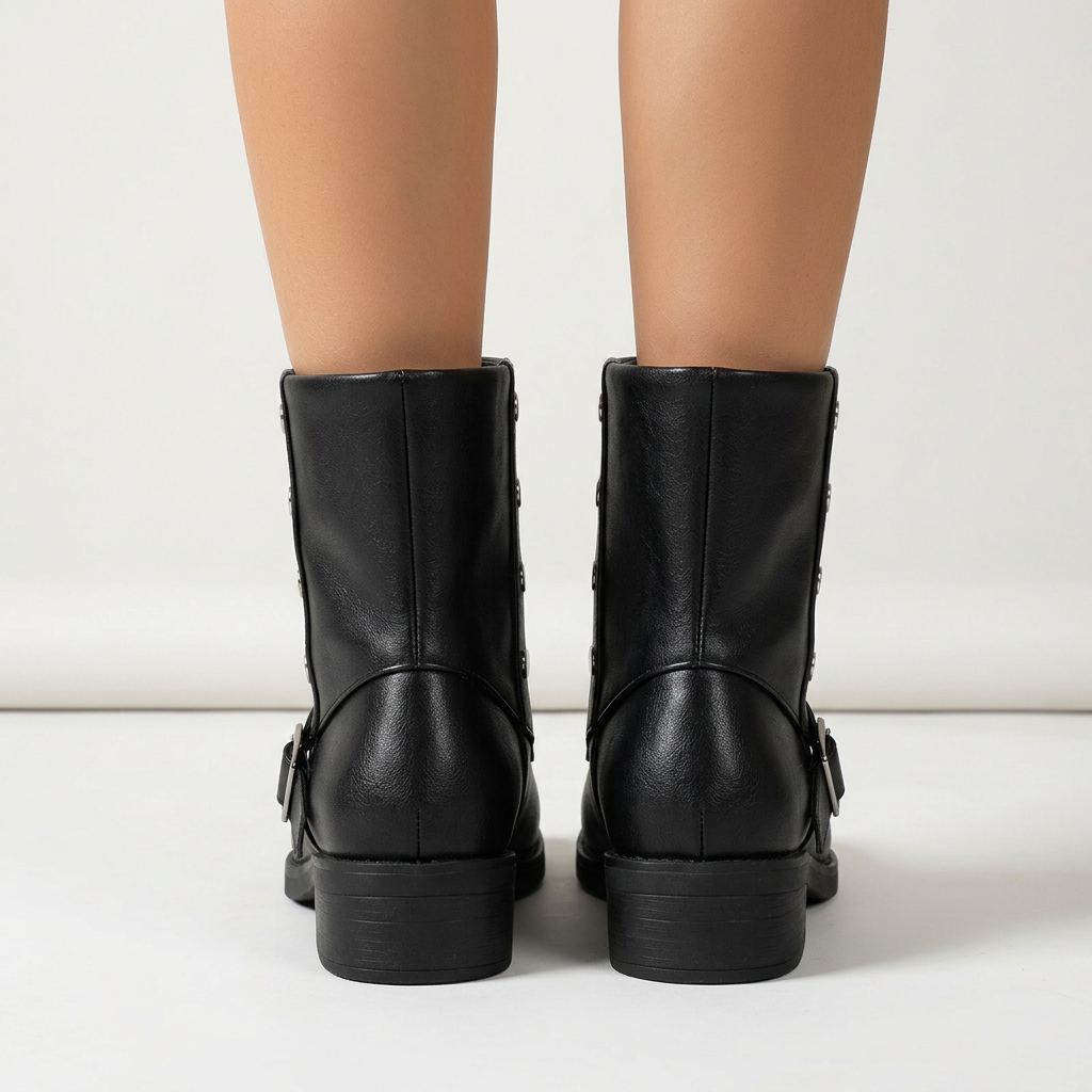 Botines con tachuelas y hebilla – Negro vista posterior