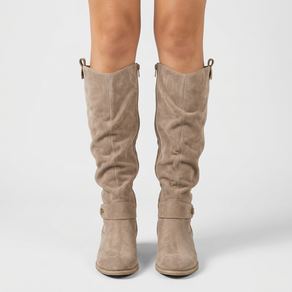 Botas Altas Efecto Ante con Cremallera para Mujer