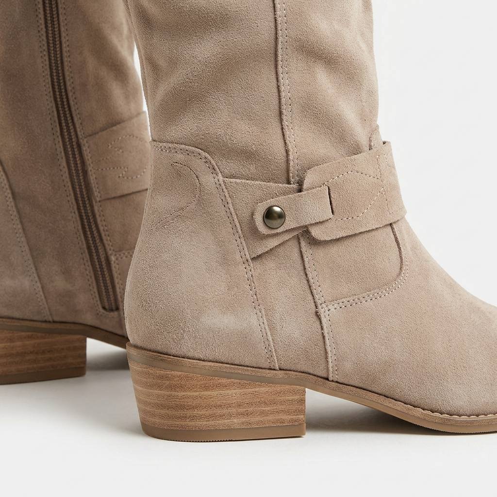 Botas Altas Efecto Ante con Cremallera para Mujer