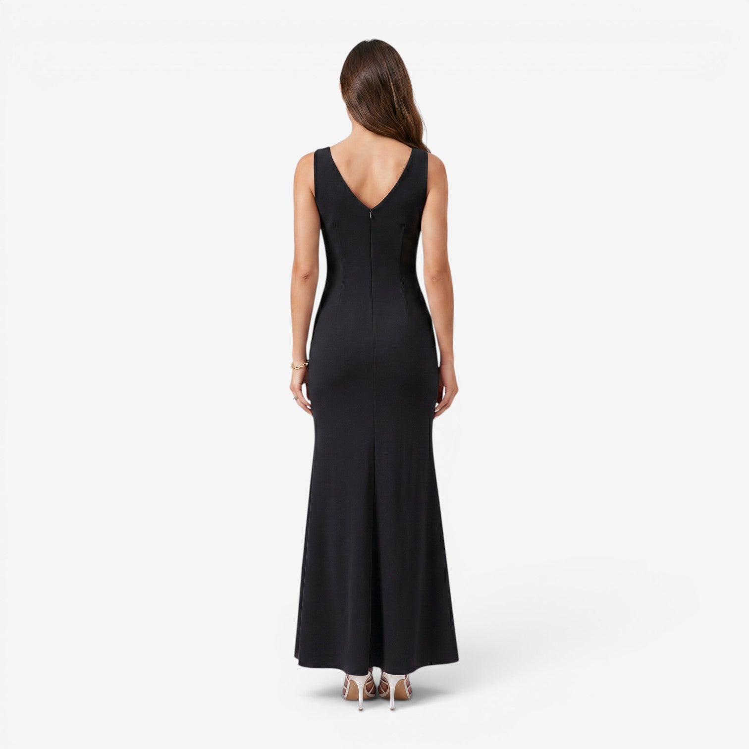 Vestido Largo con Escote en V y Abertura Lateral