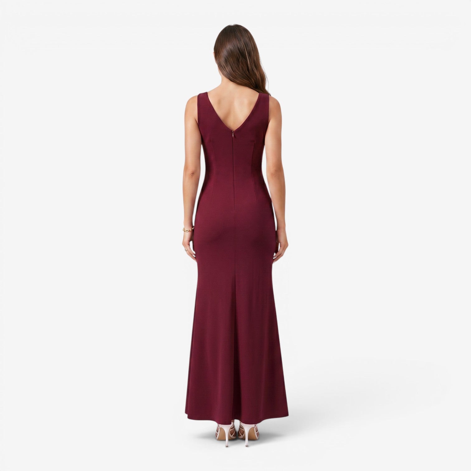 Vestido Largo con Escote en V y Abertura Lateral