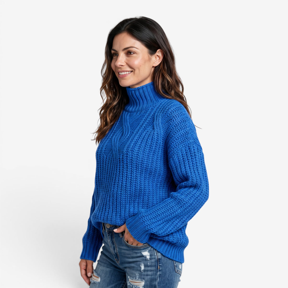 Jersey de Cuello Alto Trenzado Mujer