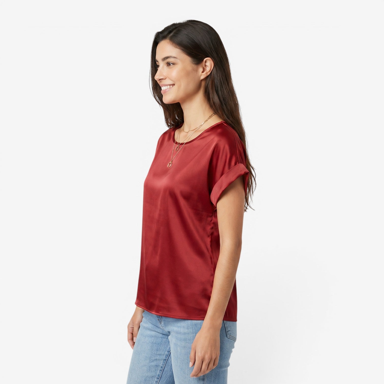 Blusa Satinada de Manga Murciélago para Mujer