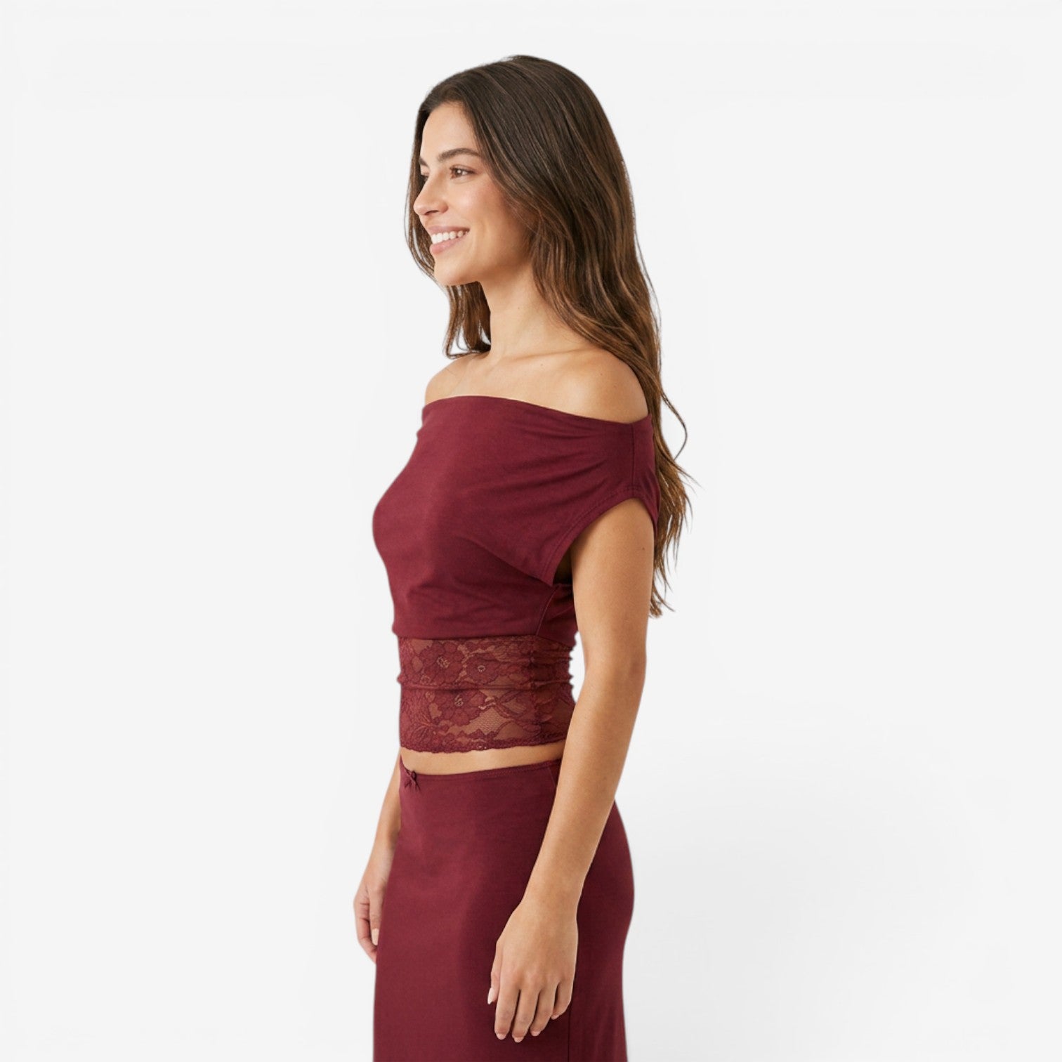 Top de Encaje con Hombros Descubiertos para Mujer