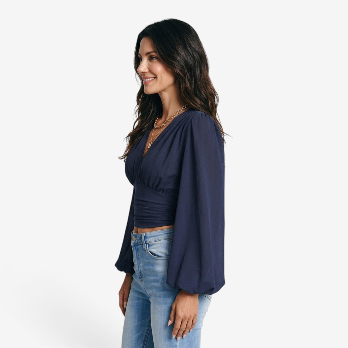 Blusa Cruzada con Cintura Fruncida para Mujer