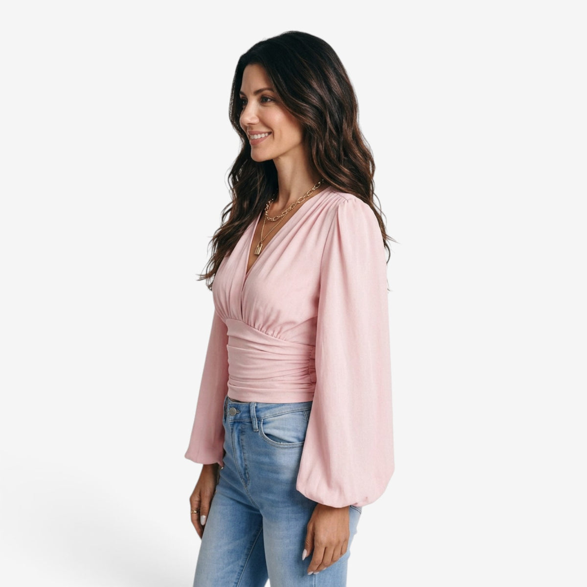 Blusa Cruzada con Cintura Fruncida para Mujer