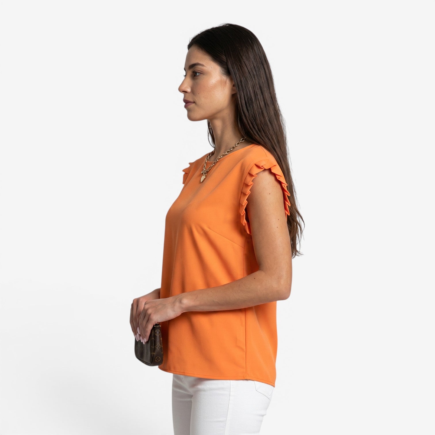 Blusa Plisada de Cuello Redondo