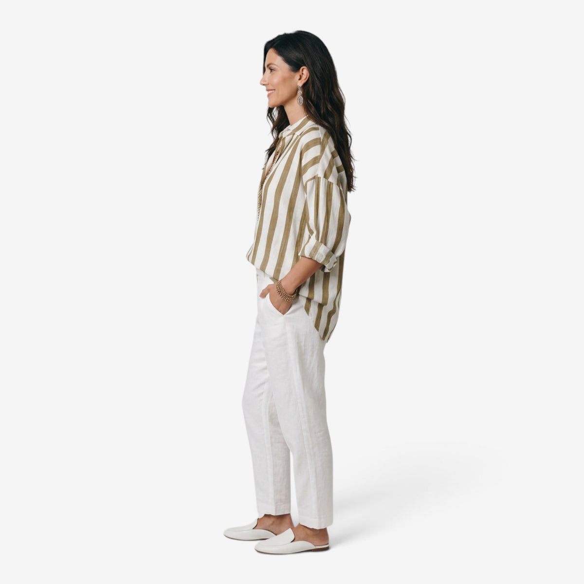 Blusa de Rayas con Cuello Camisero para Mujer