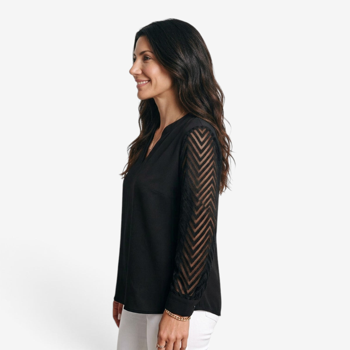 Blusa con Mangas de Gasa y Cuello en V para Mujer