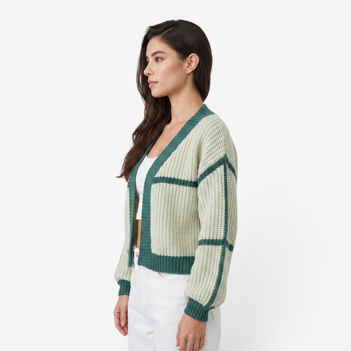 Cárdigan de Punto Corto Bicolor para Mujer