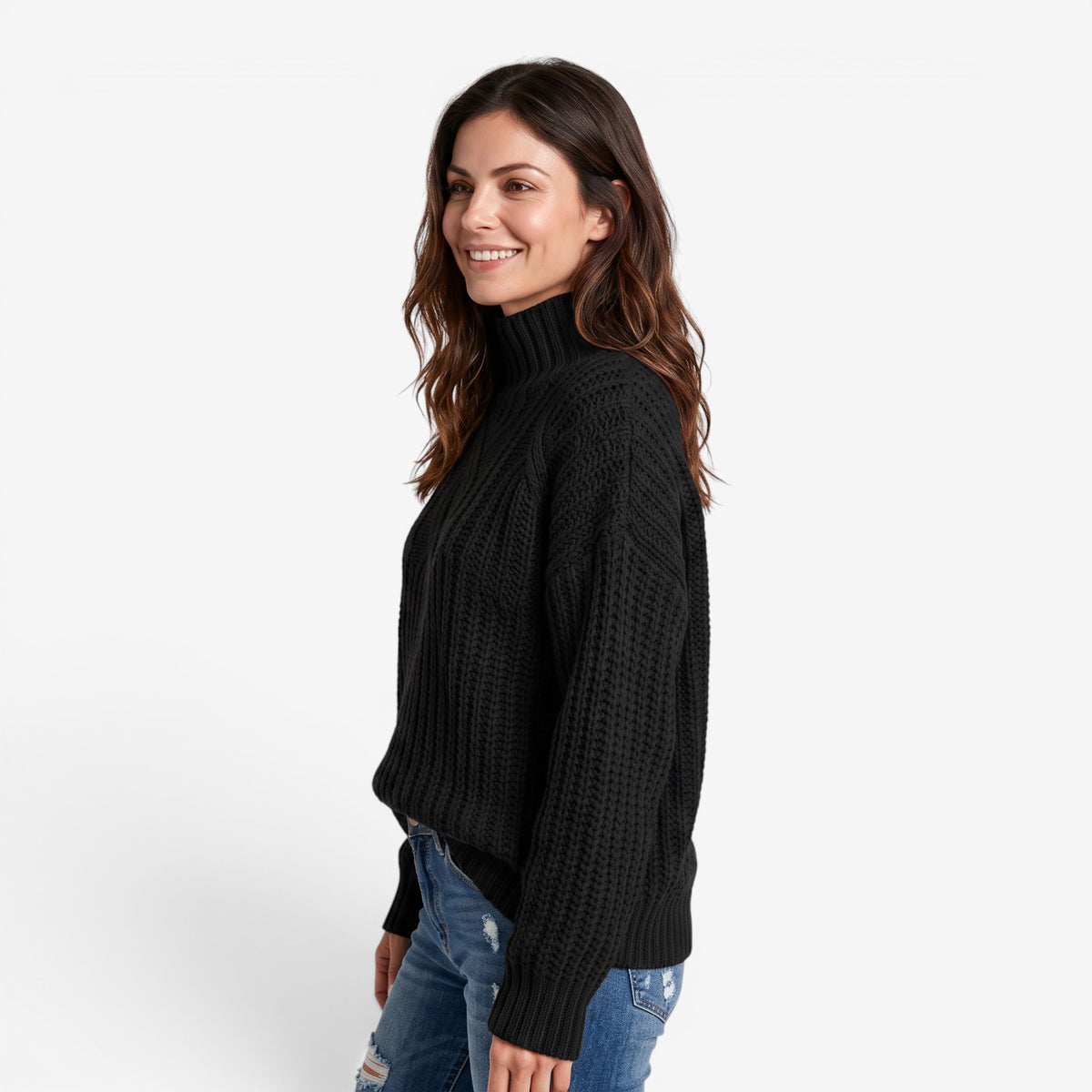 Jersey de Cuello Alto Trenzado Mujer
