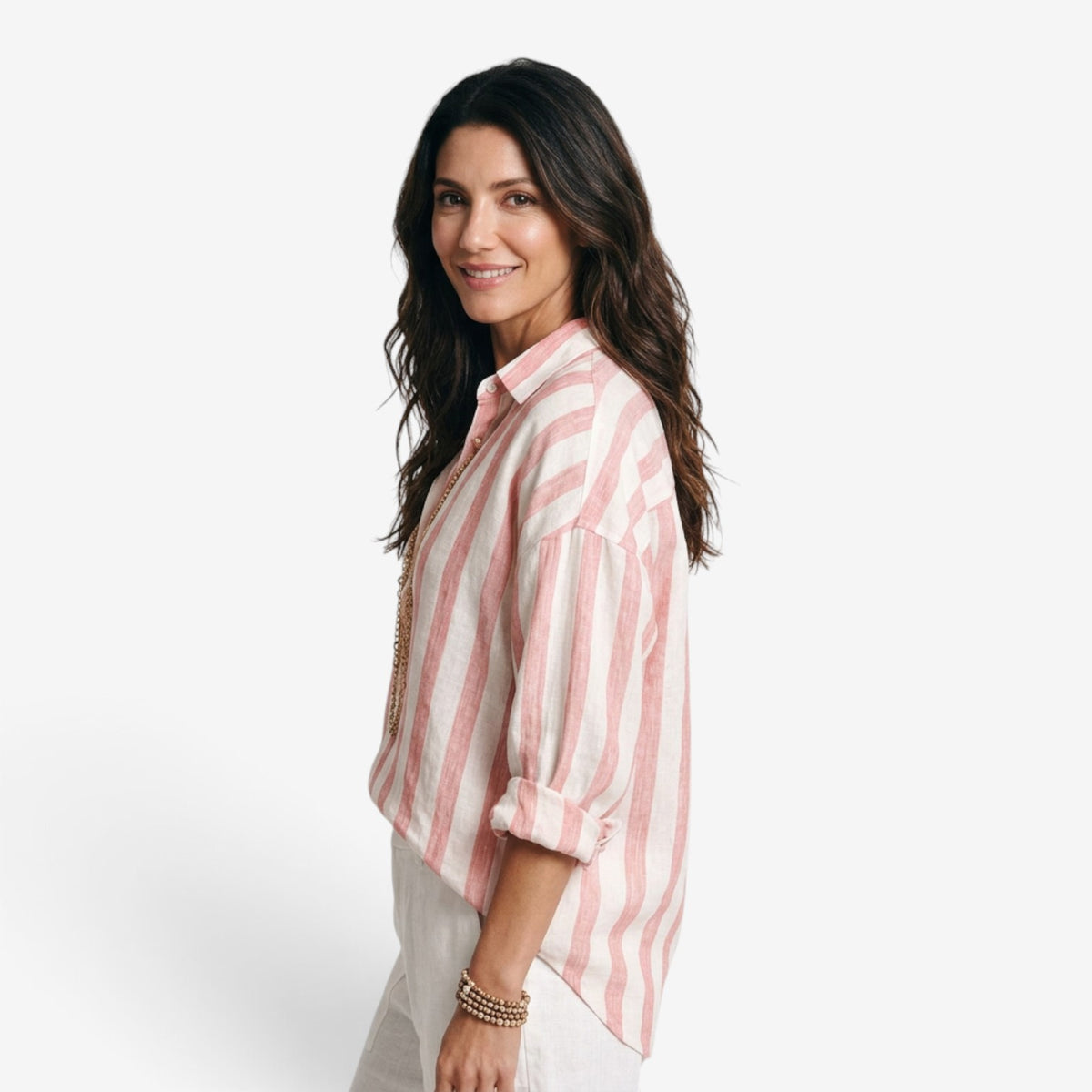 Blusa de Rayas con Cuello Camisero para Mujer