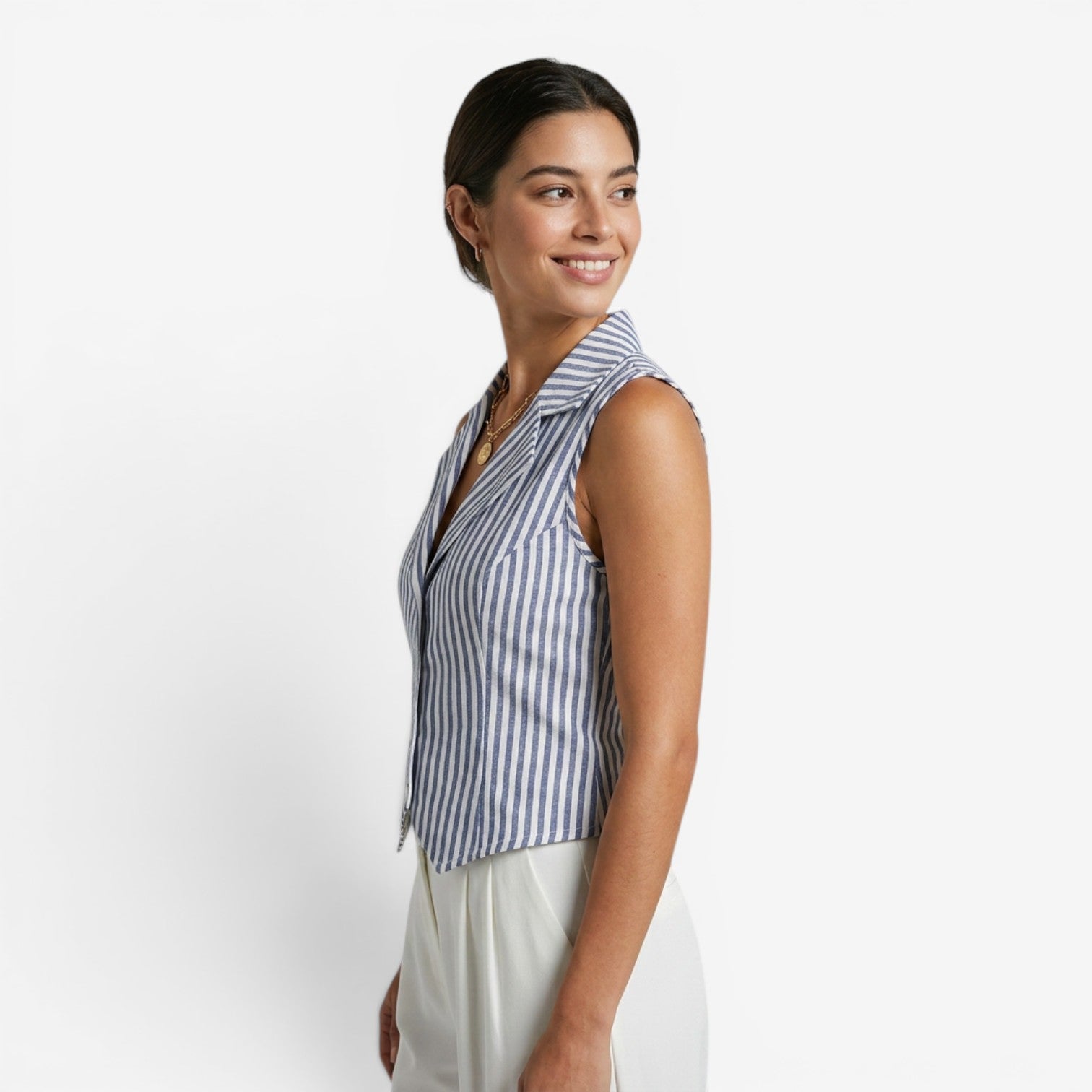 Blusa de Rayas con Bajo Asimétrico para Mujer