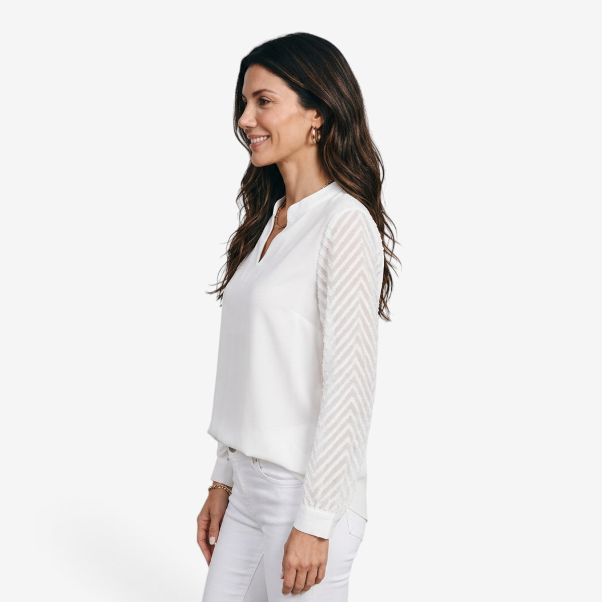 Blusa con Mangas de Gasa y Cuello en V para Mujer