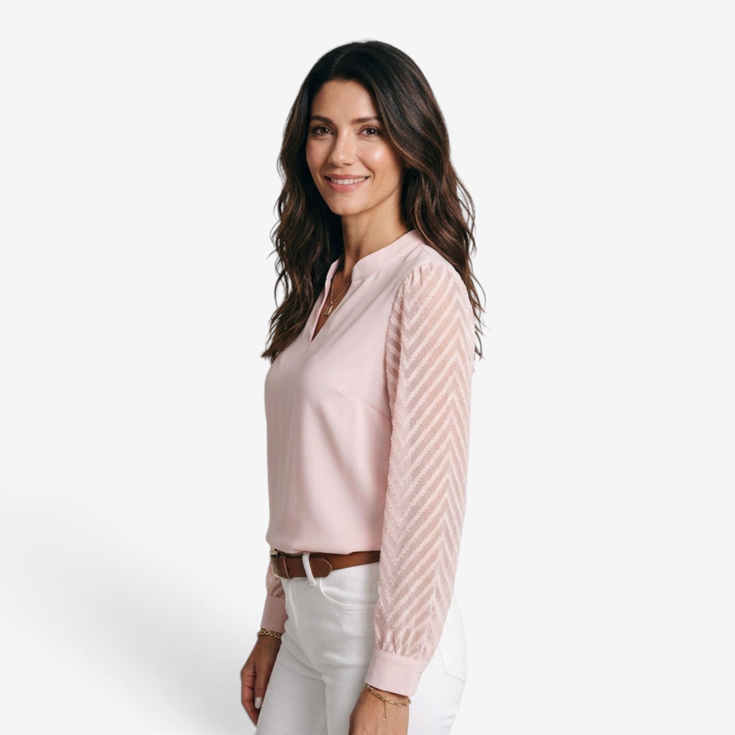 Blusa con Mangas de Gasa y Cuello en V para Mujer