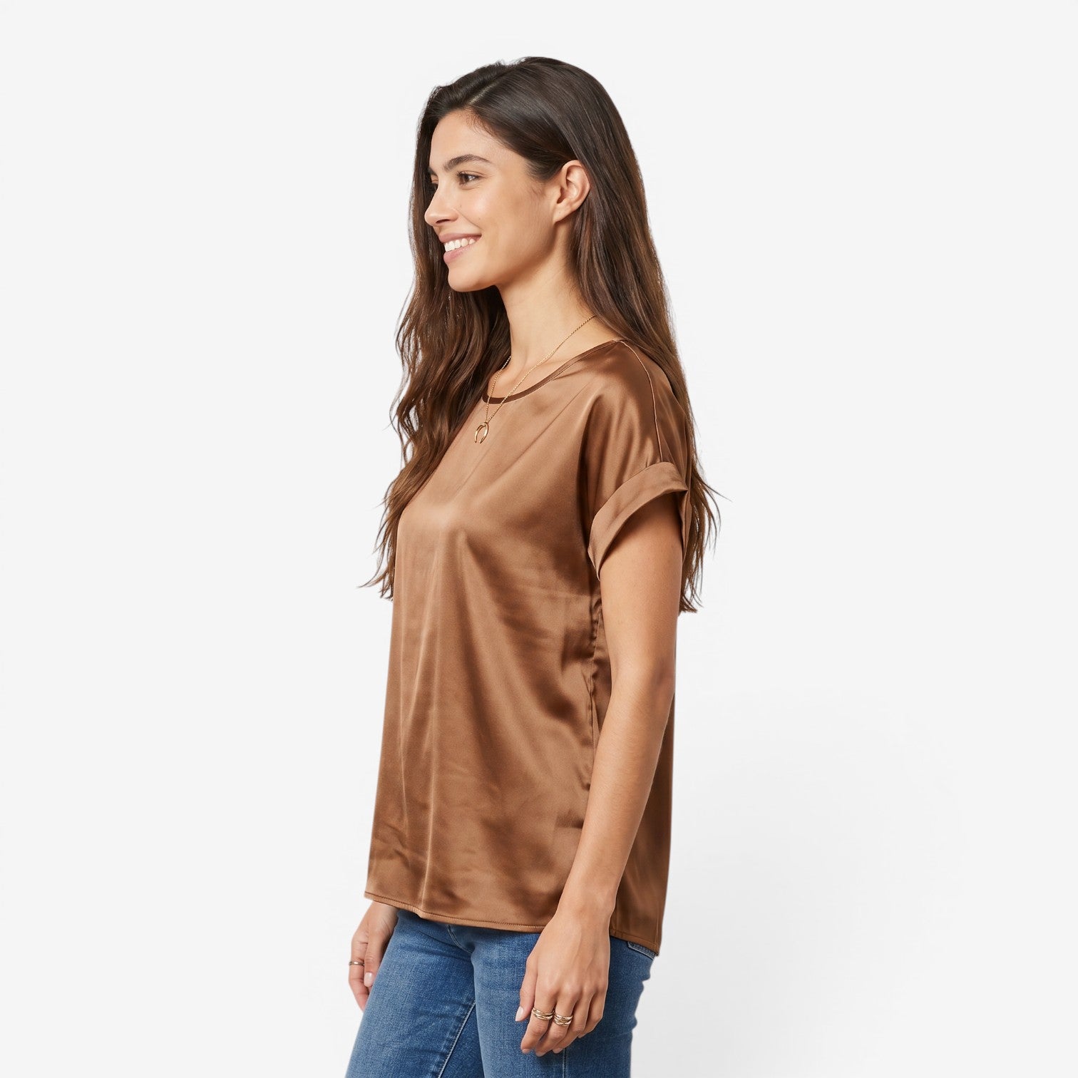 Blusa Satinada de Manga Murciélago para Mujer