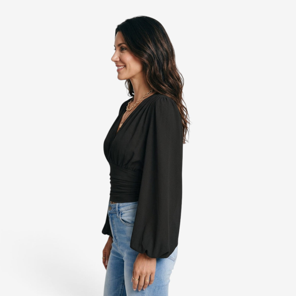 Blusa Cruzada con Cintura Fruncida para Mujer