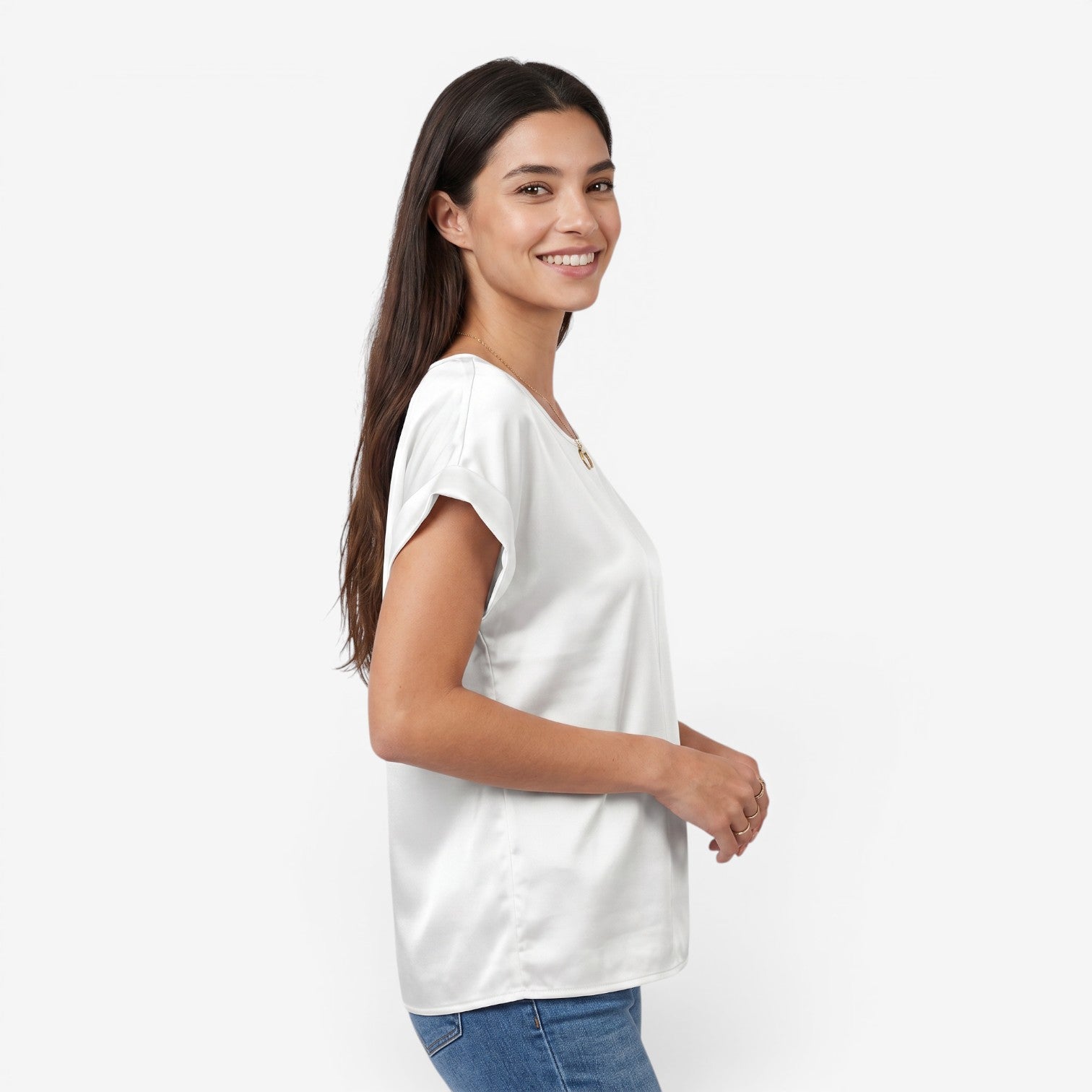 Blusa Satinada de Manga Murciélago para Mujer