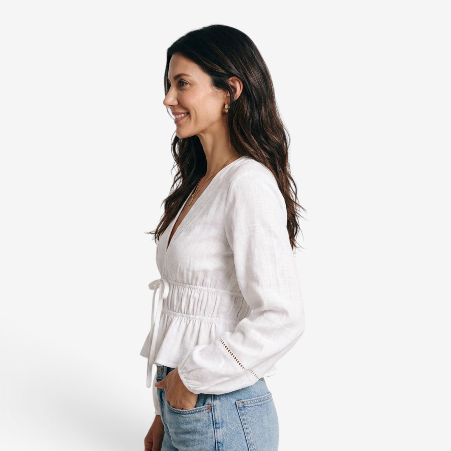 Blusa con Escote en V y Volantes para Mujer