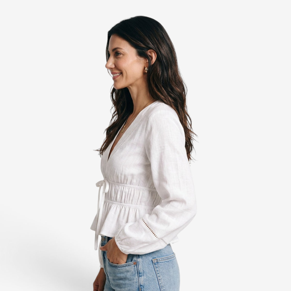 Blusa con Escote en V y Volantes para Mujer