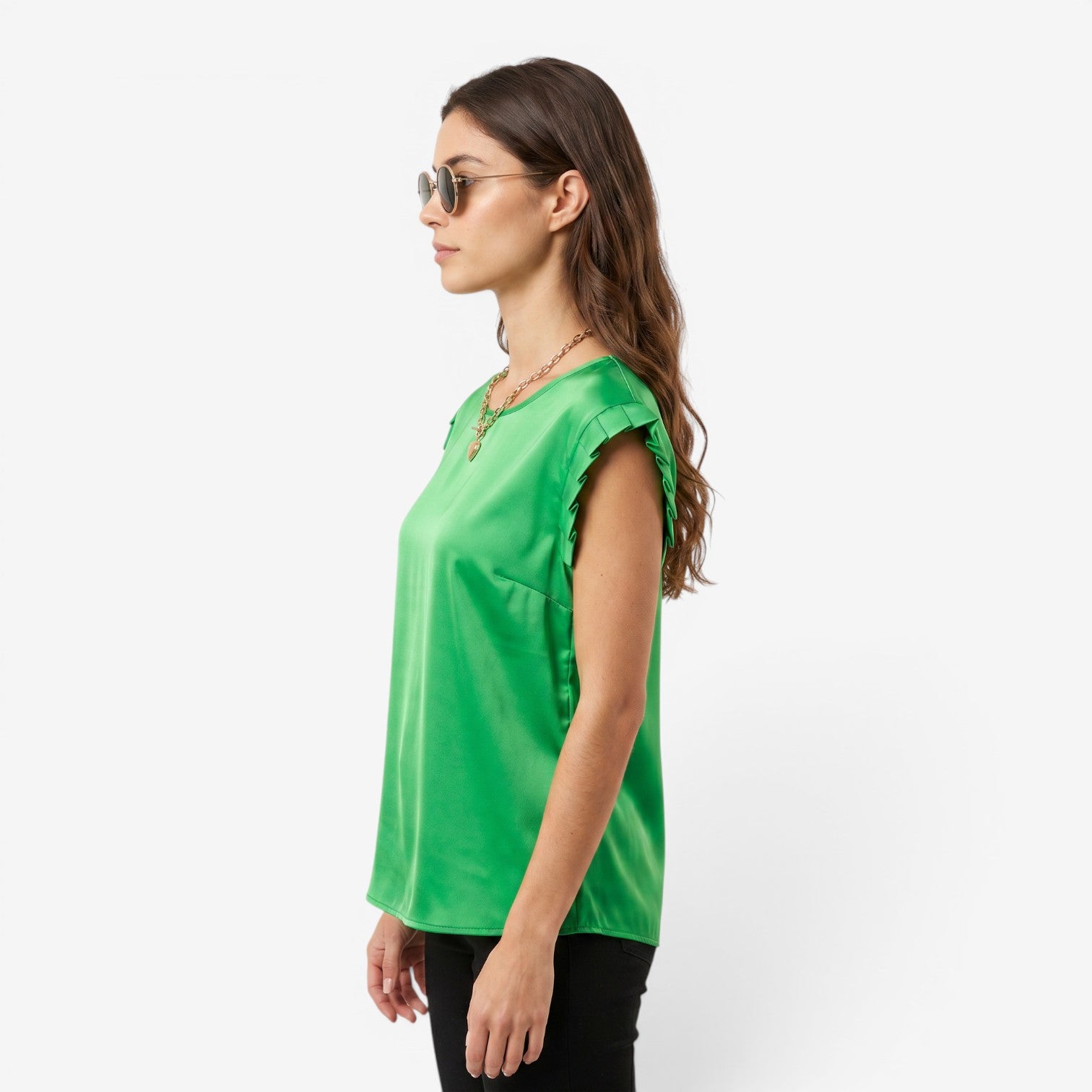 Blusa Plisada de Cuello Redondo