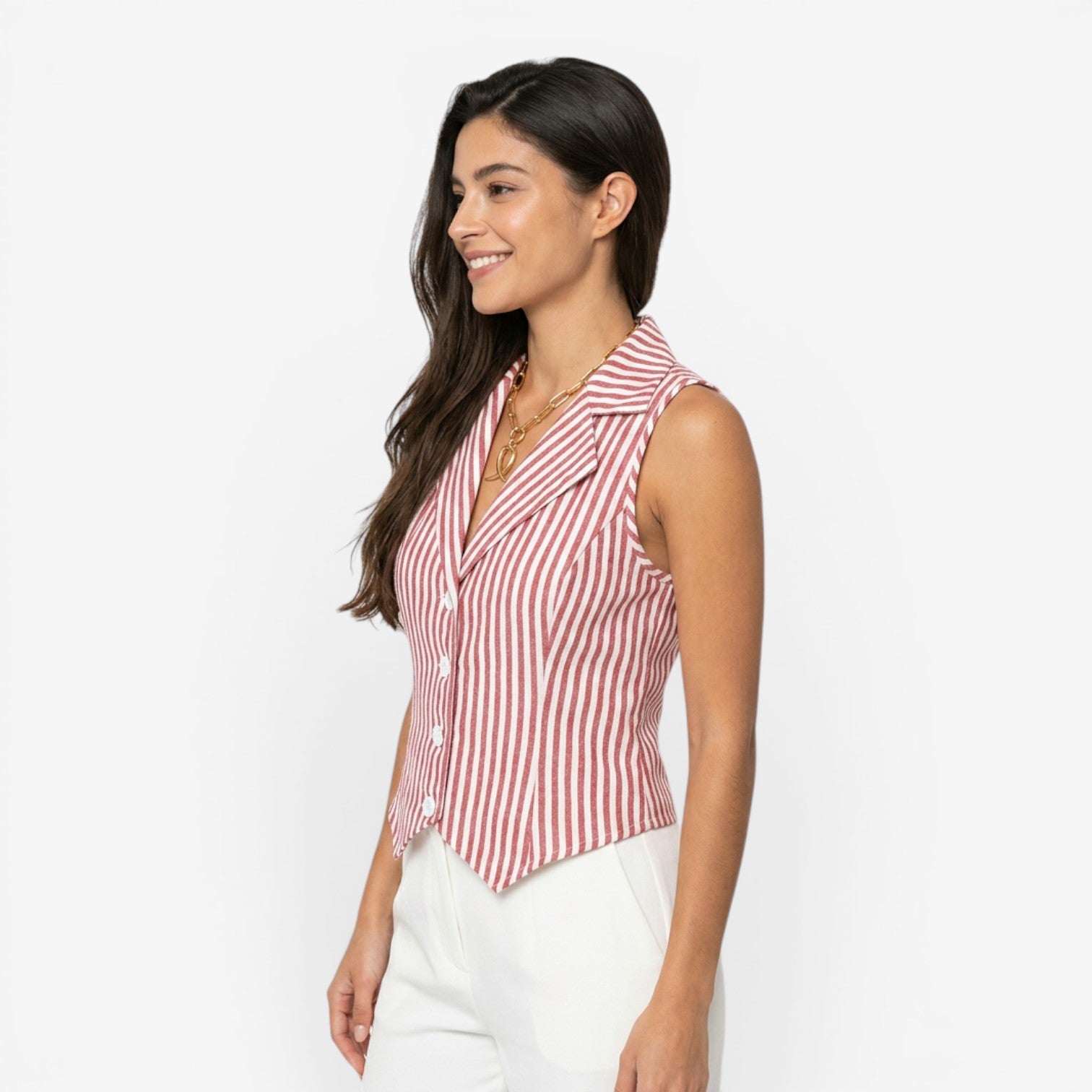 Blusa de Rayas con Bajo Asimétrico para Mujer