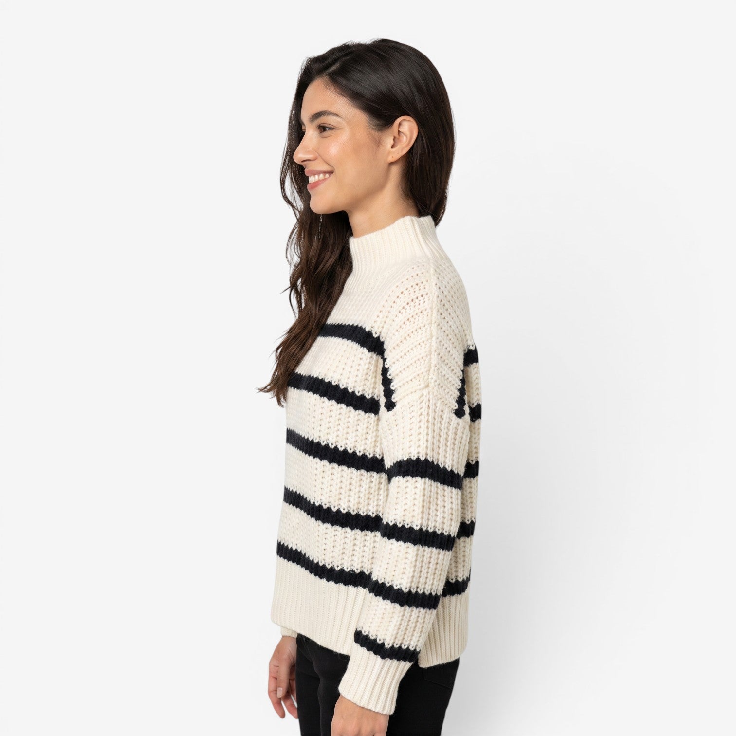 Jersey de Punto a Rayas con Cuello Alto para Mujer