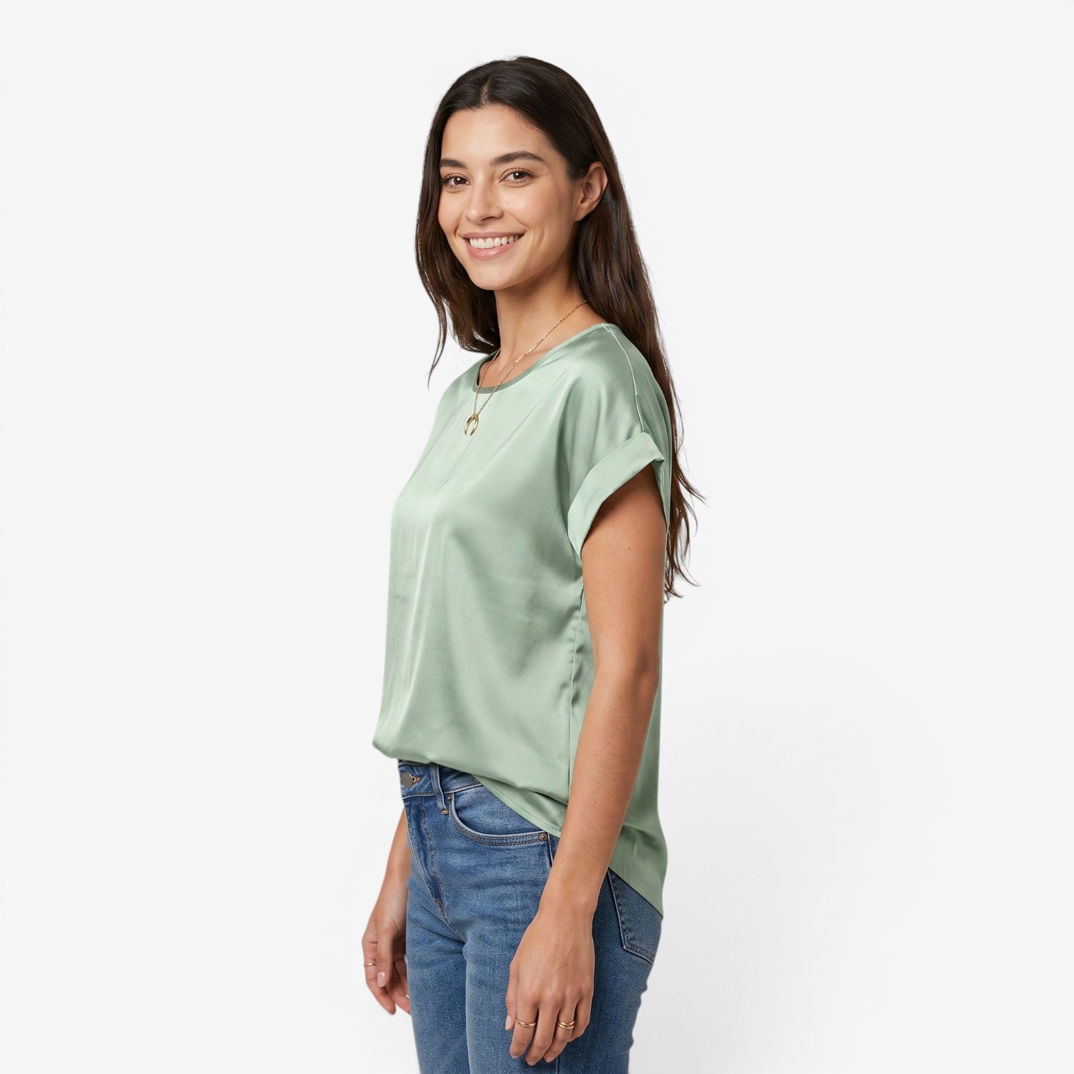 Blusa Satinada de Manga Murciélago para Mujer