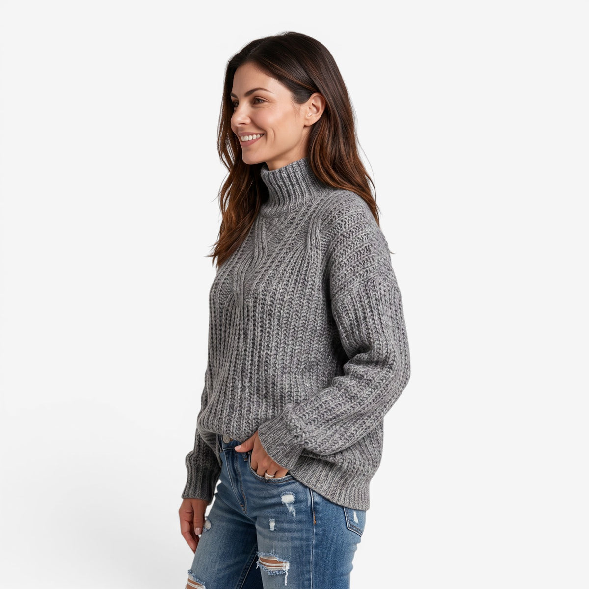Jersey de Cuello Alto Trenzado Mujer