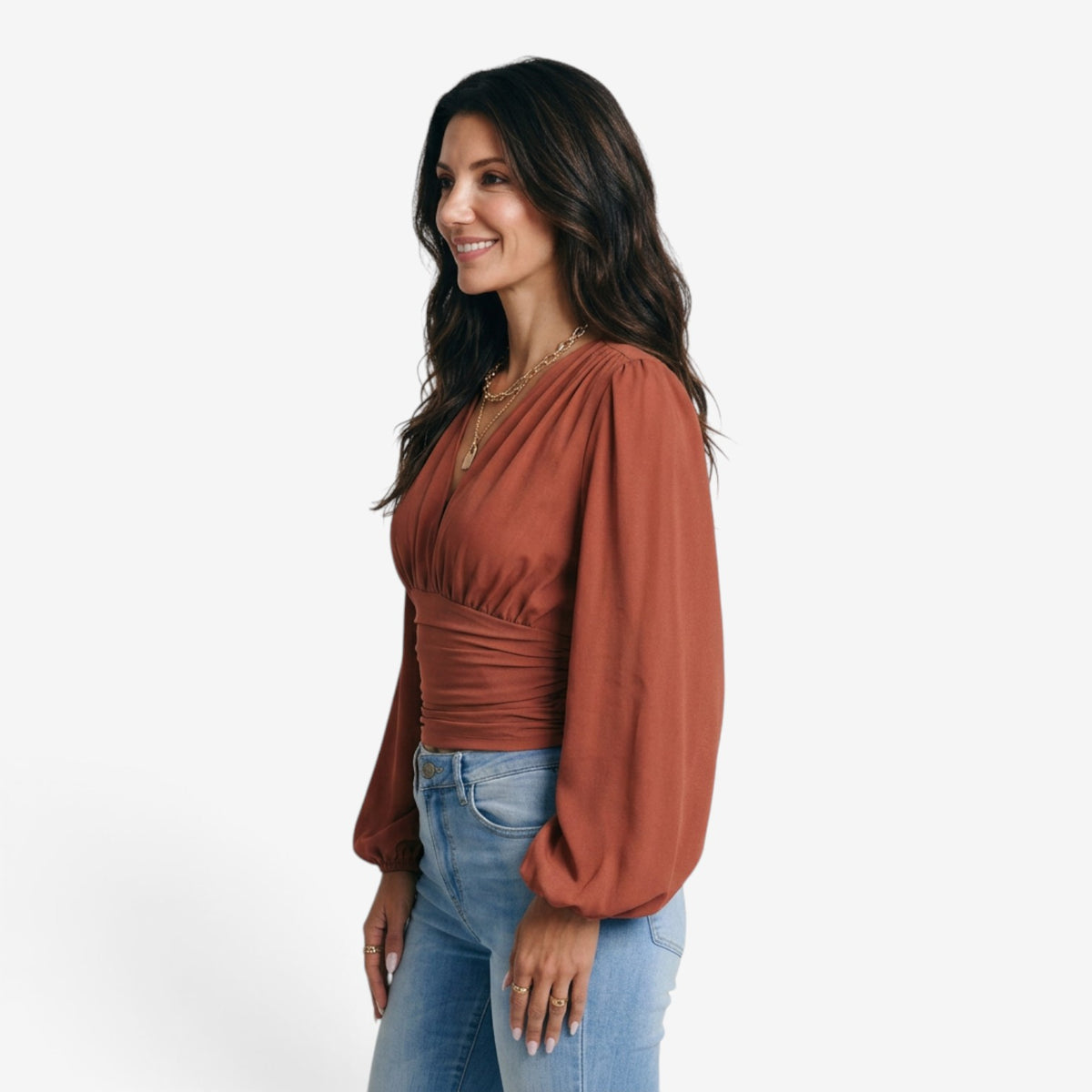 Blusa Cruzada con Cintura Fruncida para Mujer