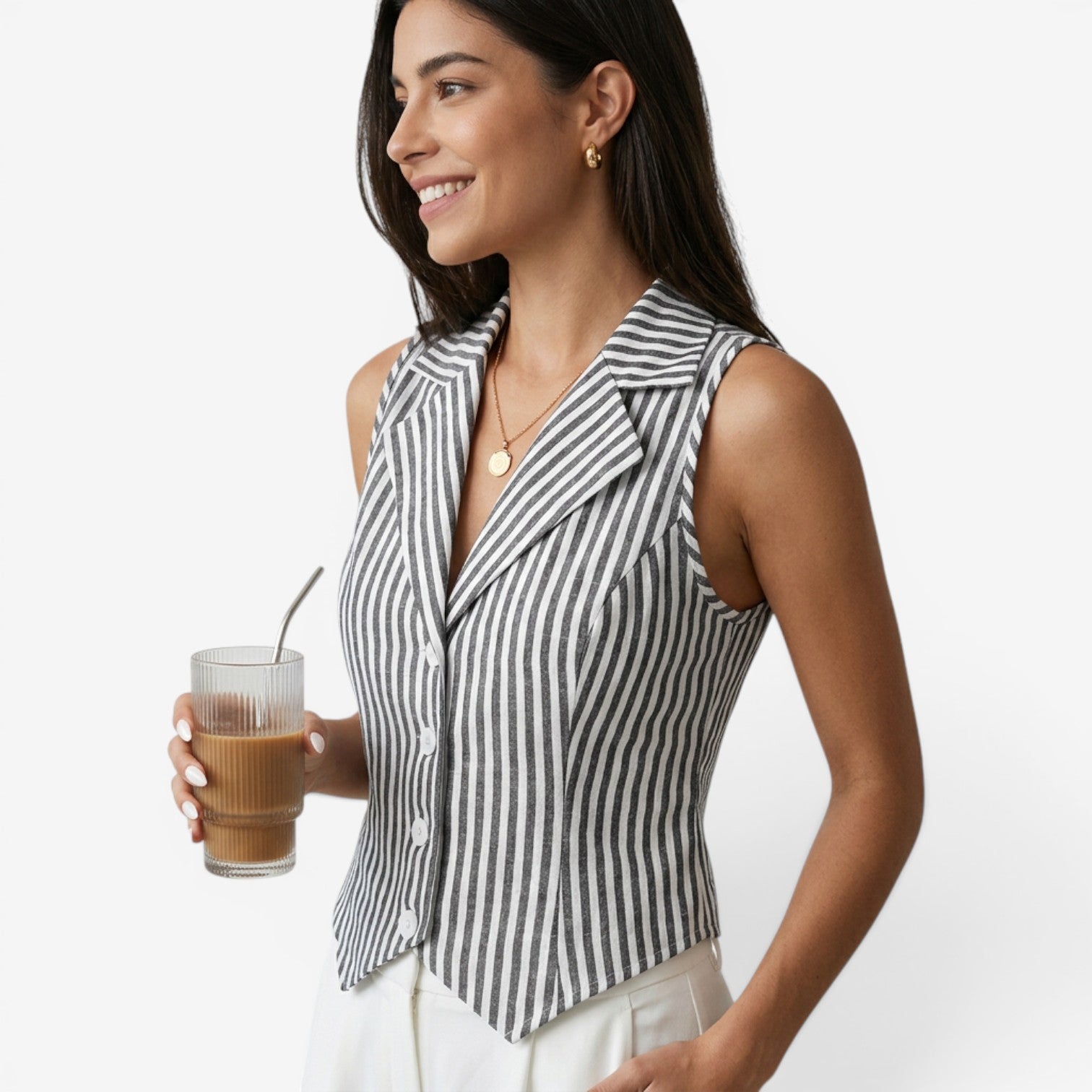 Blusa de Rayas con Bajo Asimétrico para Mujer