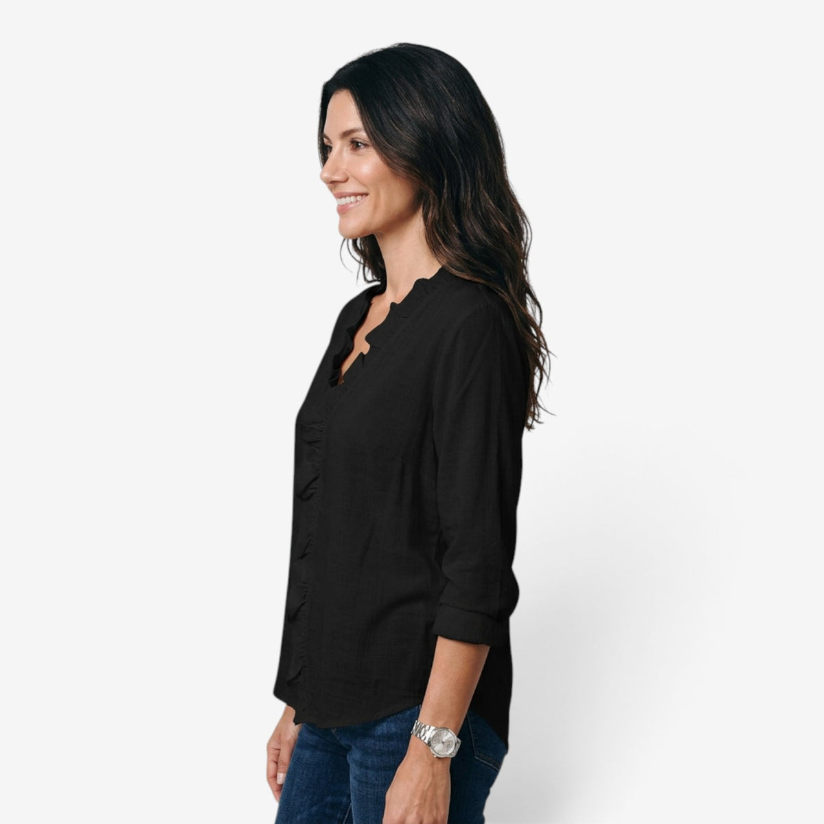 Blusa con Volantes y Manga Larga para Mujer