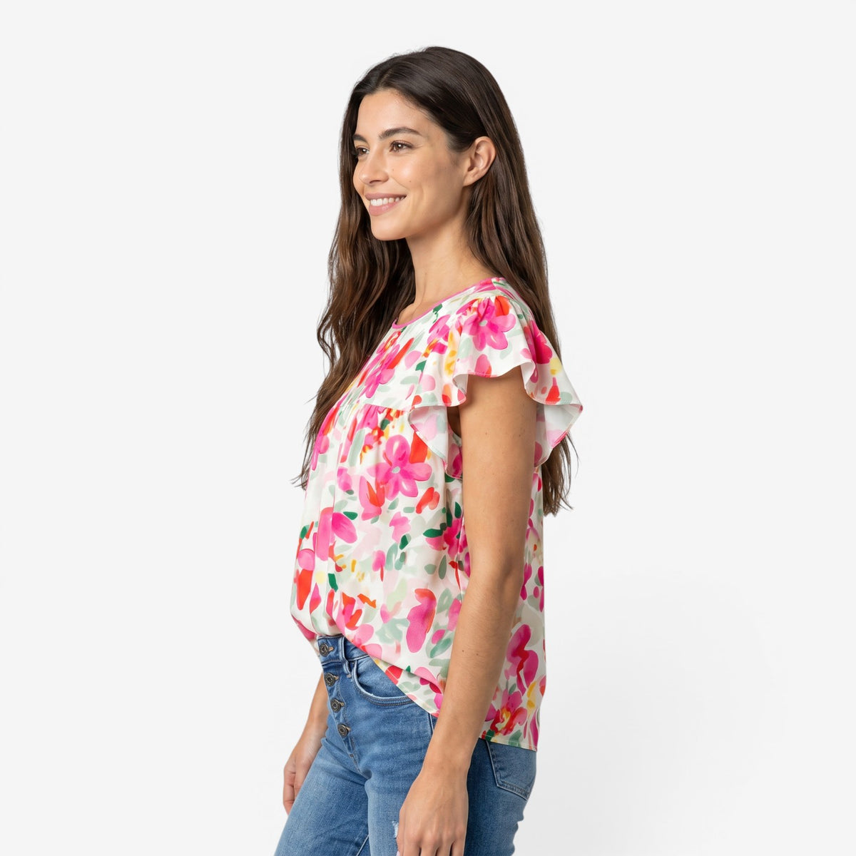 Blusa Floral de Manga Volante para Mujer