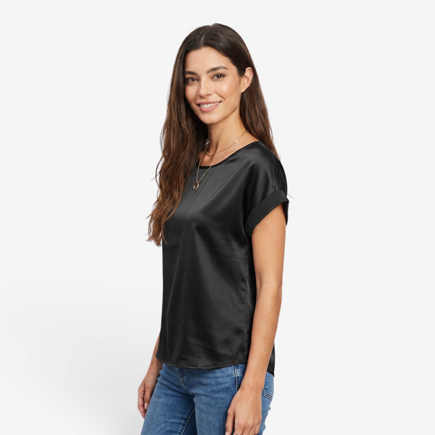 Blusa Satinada de Manga Murciélago para Mujer