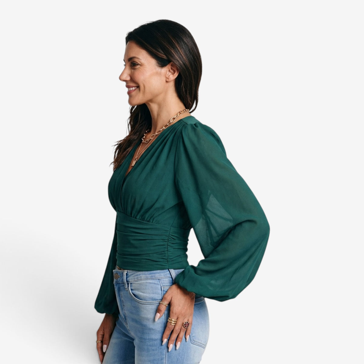 Blusa Cruzada con Cintura Fruncida para Mujer