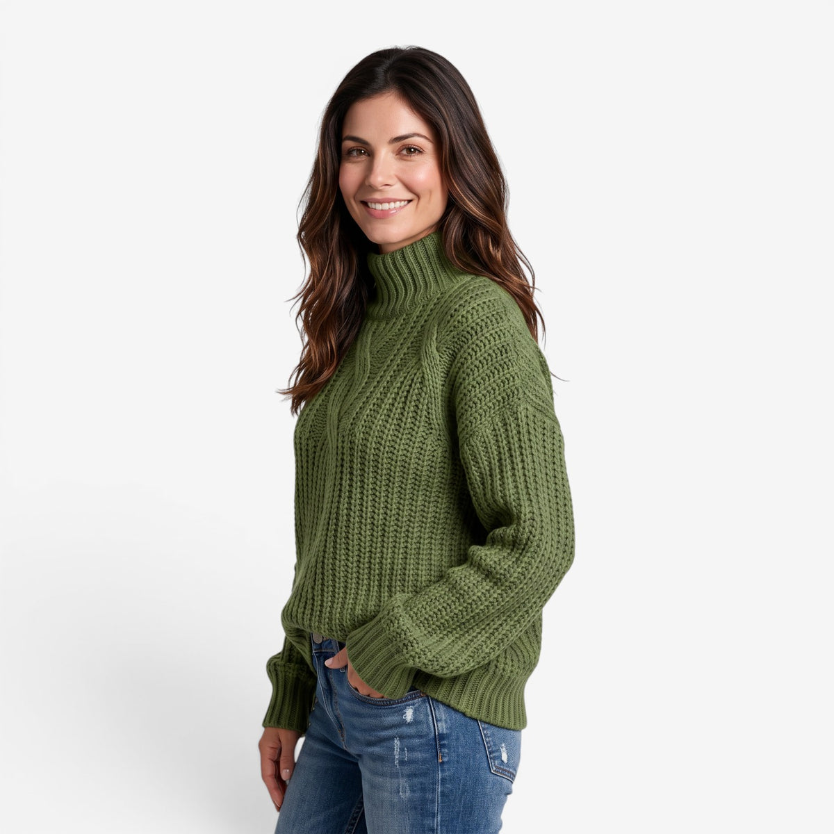 Jersey de Cuello Alto Trenzado Mujer