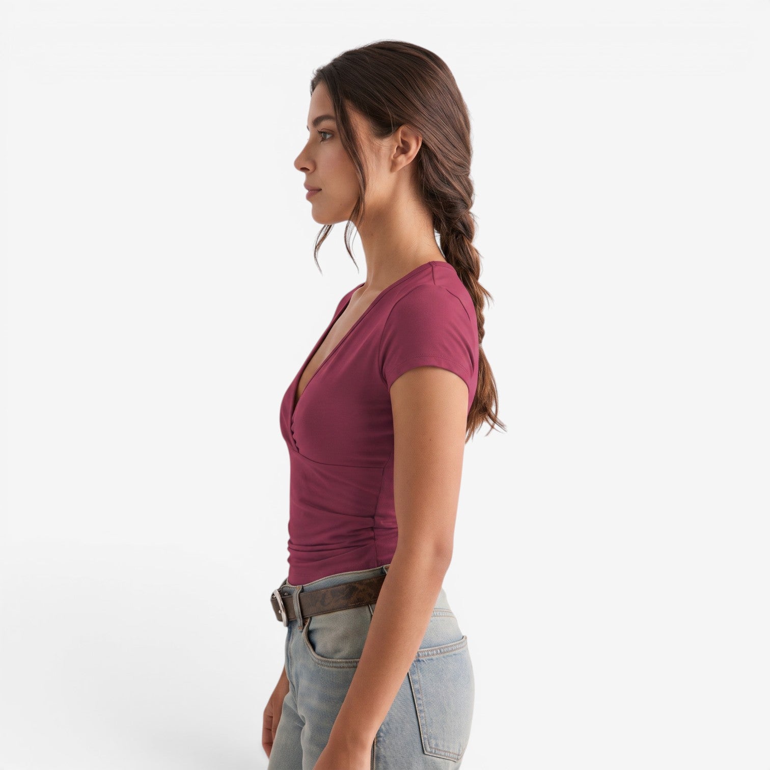 Camiseta Ajustada de Manga Corta para Mujer