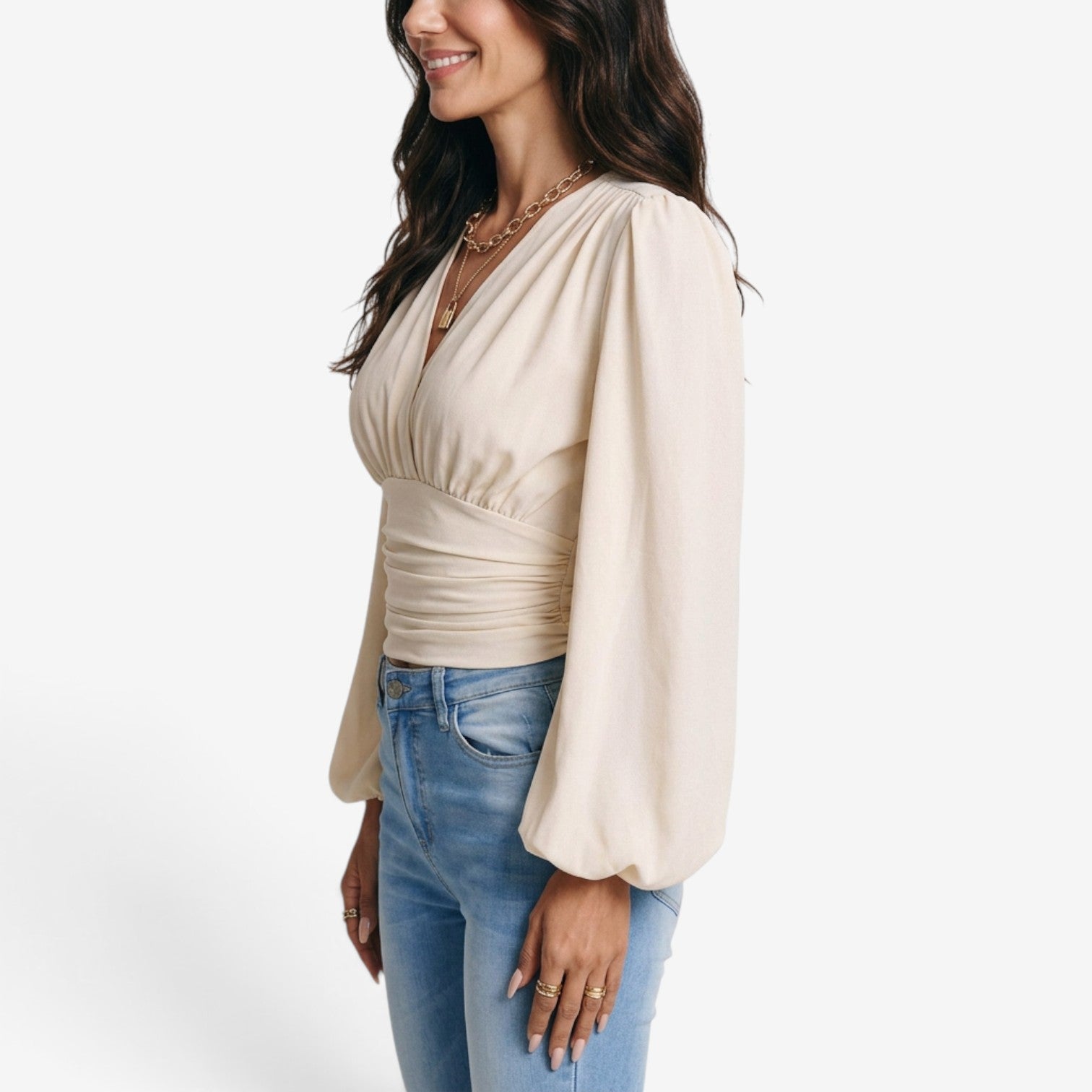 Blusa Cruzada con Cintura Fruncida para Mujer