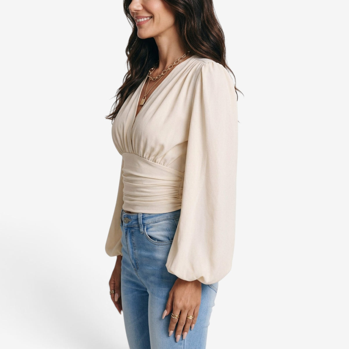 Blusa Cruzada con Cintura Fruncida para Mujer